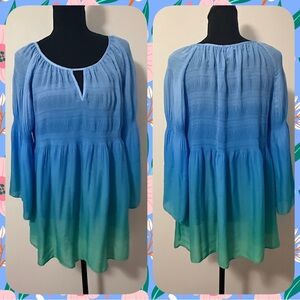 Spense Blue and Green Ombre Tunic Top